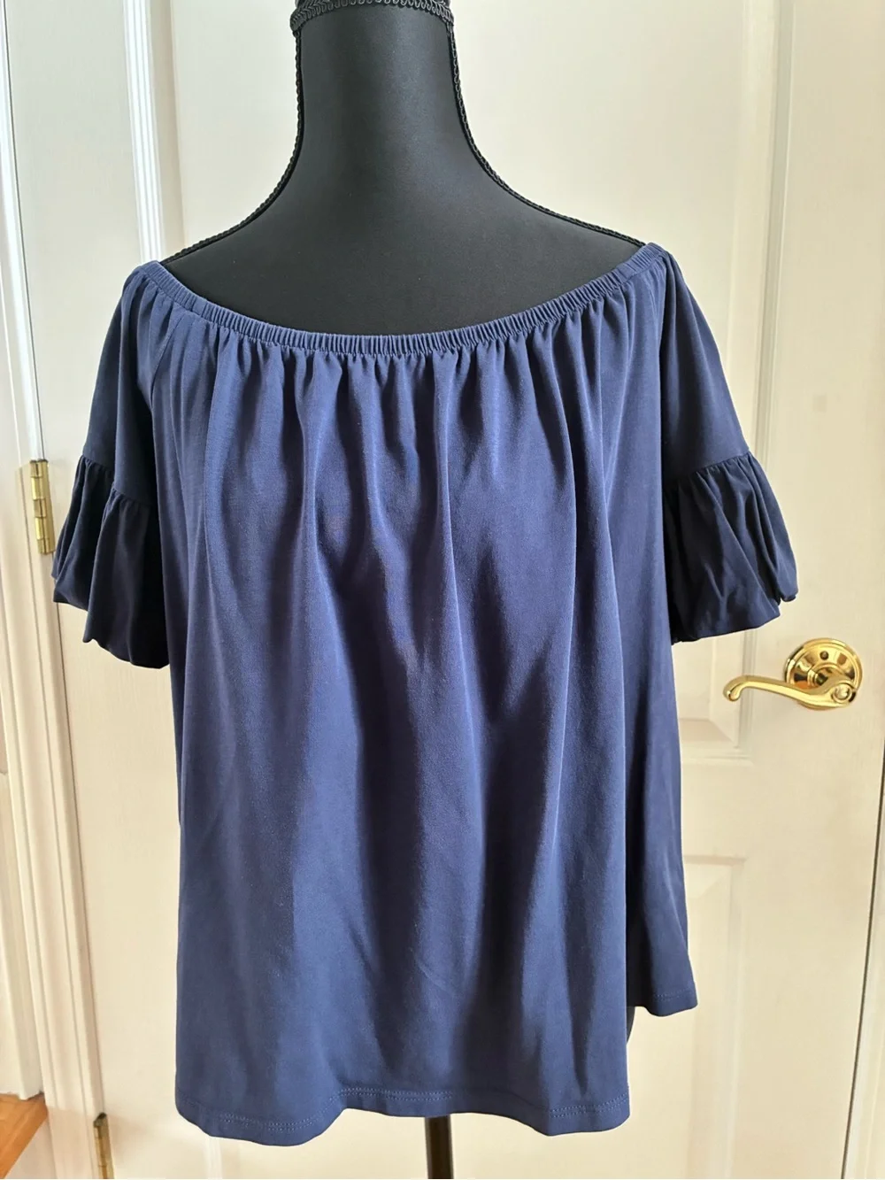 Lilly Pulitzer Navy Off-Shoulder Ruffle Sleeve Top